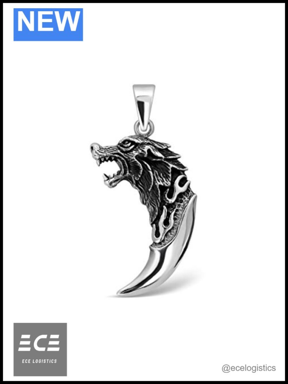 Sterling Silver Celtic Wolf Tooth Fang Pendant Necklace 2 Sides